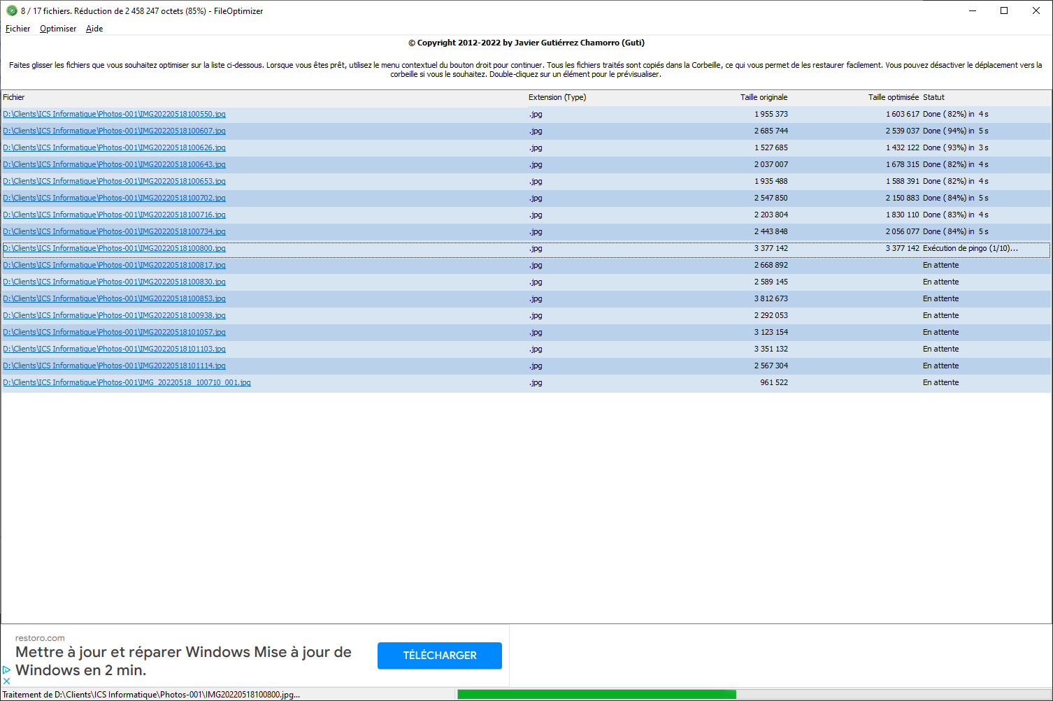 Tous les formats d'image sont pris en compte avec FileOptimizer : jpeg, gif, png, ..