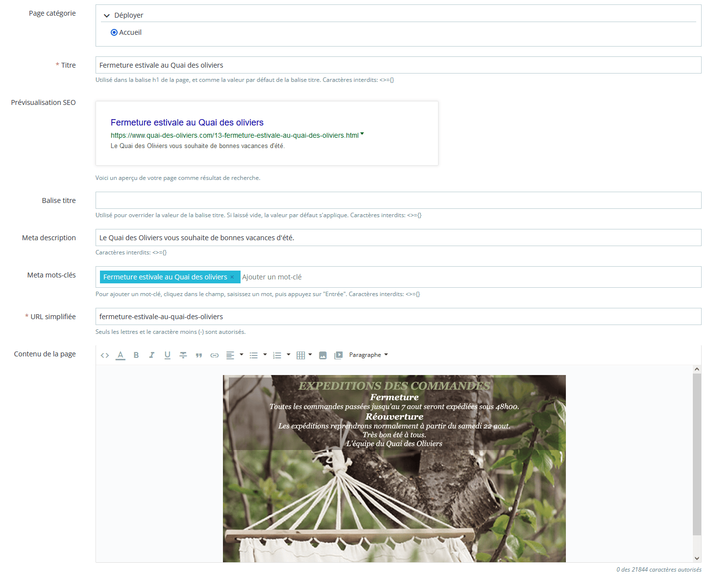 Optimisation SEO d'une page CMS Prestashop