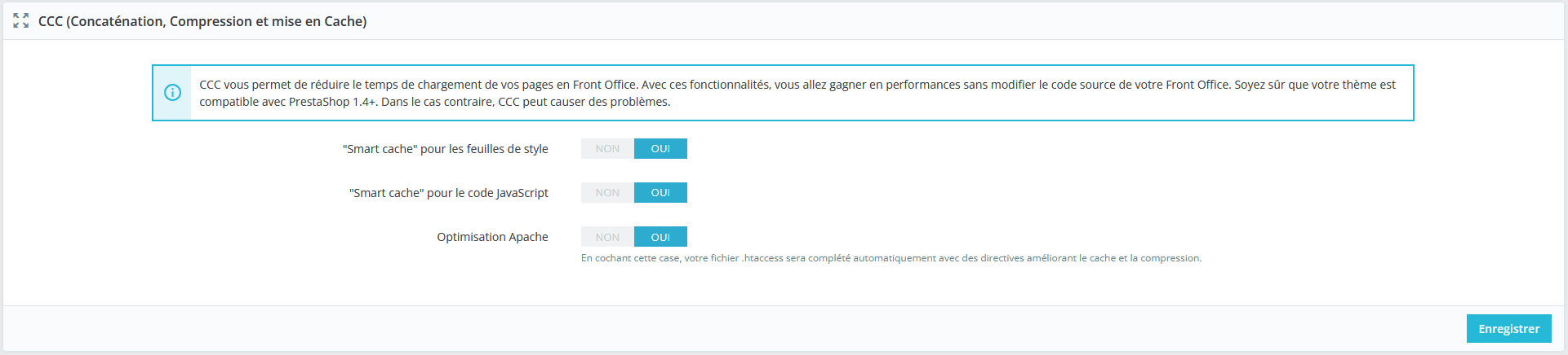 Activation de la concaténation, compression et mise en cache pour un site Prestashop