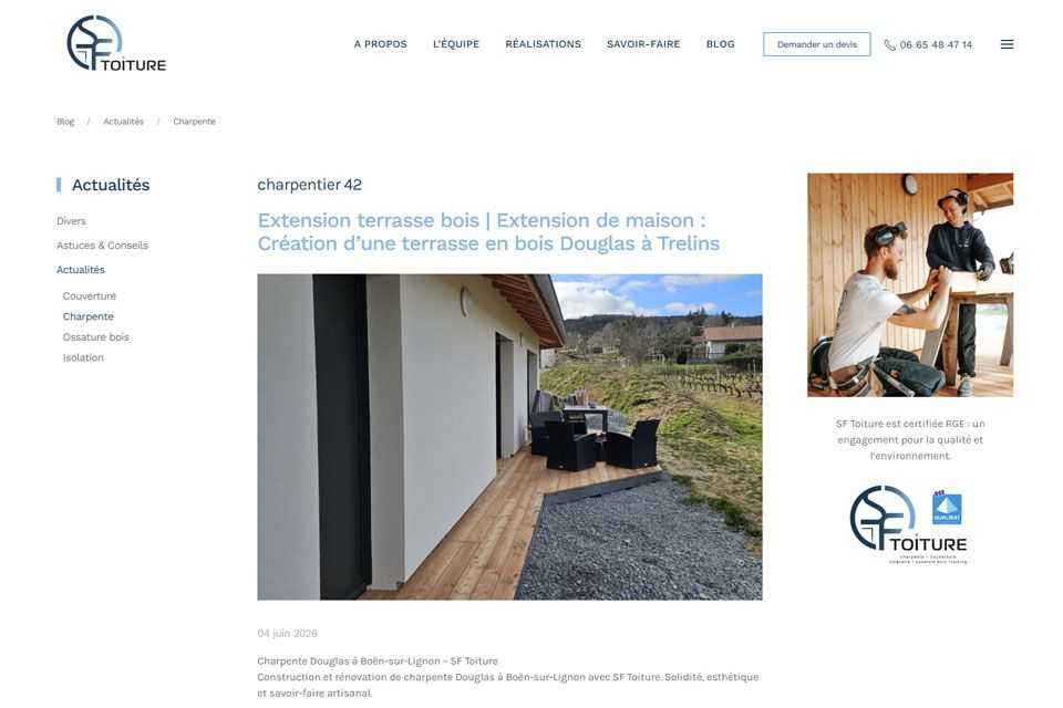 Exemple N°1 de page WordPress pour SF Toiture