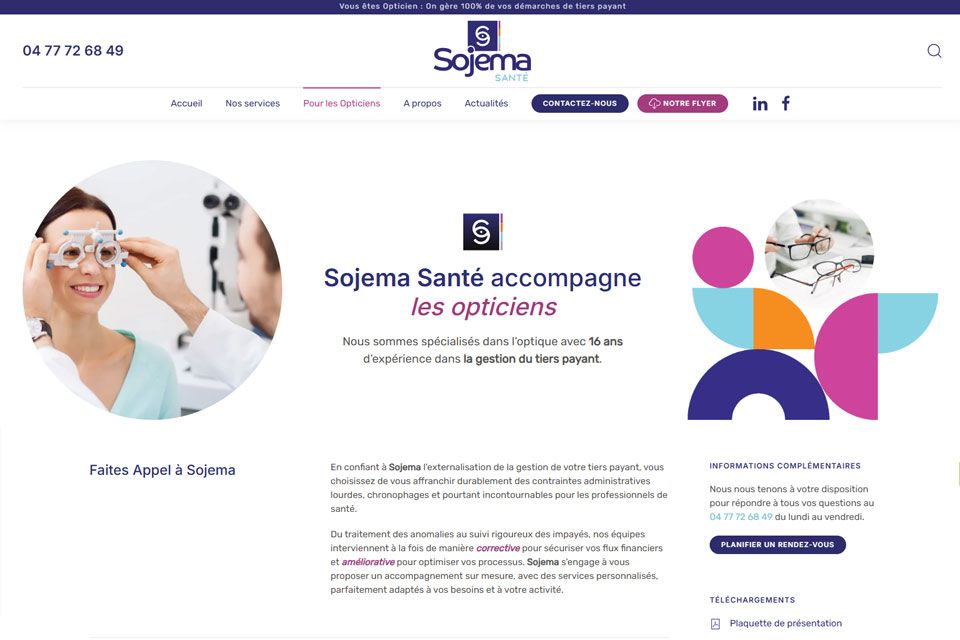 Exemple N°2 de page WordPress pour Sojema