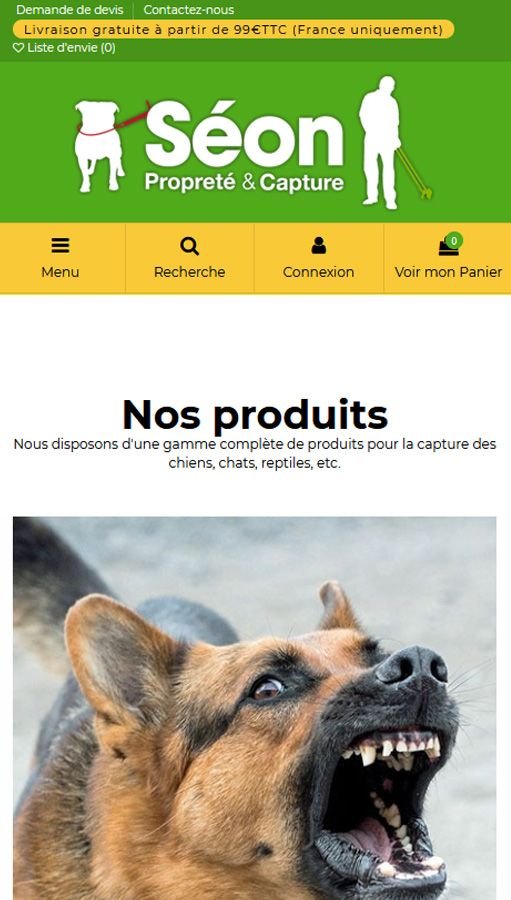Création de site PrestaShop Séon Propreté et capture - Accesoires pour la propreté animale