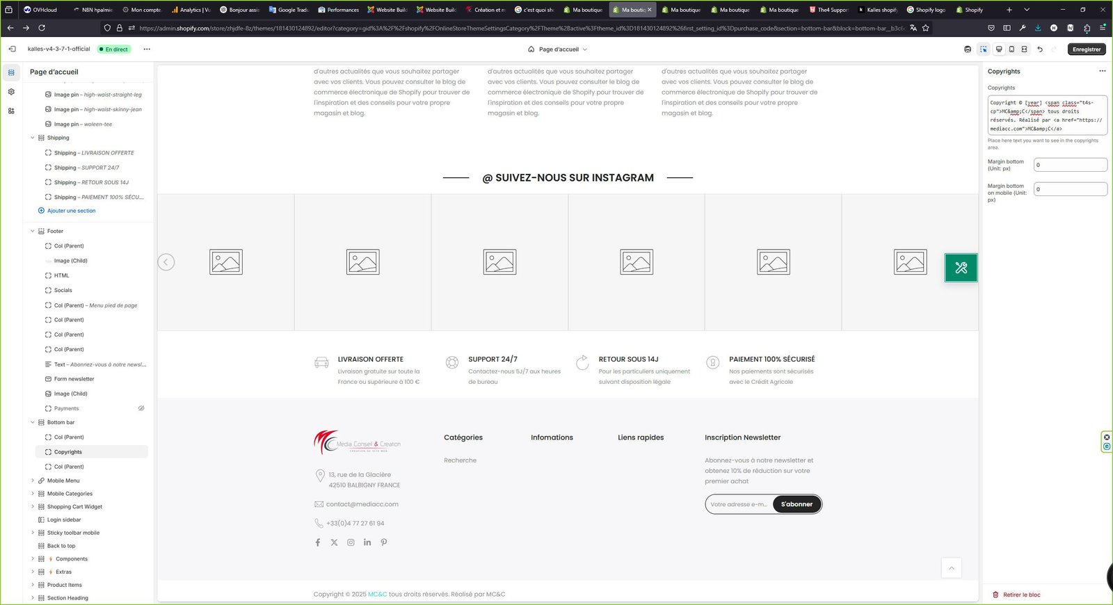 Edition du bas de page sur un site sur-mesure sur Shopify