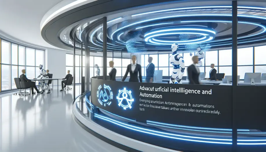 Environnement commercial futuriste intégrant l'automatisation et l'IA pour montrer l'innovation.