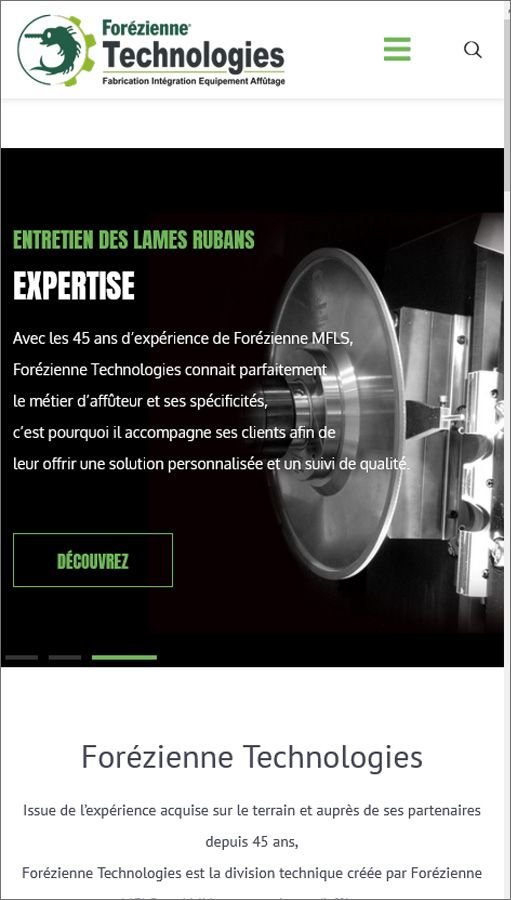 Création de site Joomla Forézienne Technologie - Fabricant d'affûteuses pour l'industrie des lames circulaires