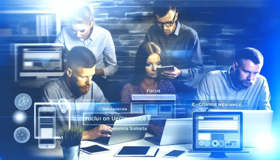 Des experts collaborant sur le design et l'optimisation d'un site e-commerce.