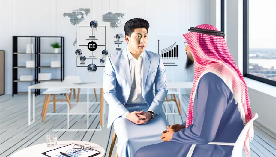 Un conseiller en discussion avec un propriétaire d'entreprise devant des graphiques de stratégie.