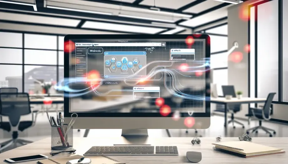 Espace de travail numérique illustrant l'automatisation avec n8n et des webhooks en action.