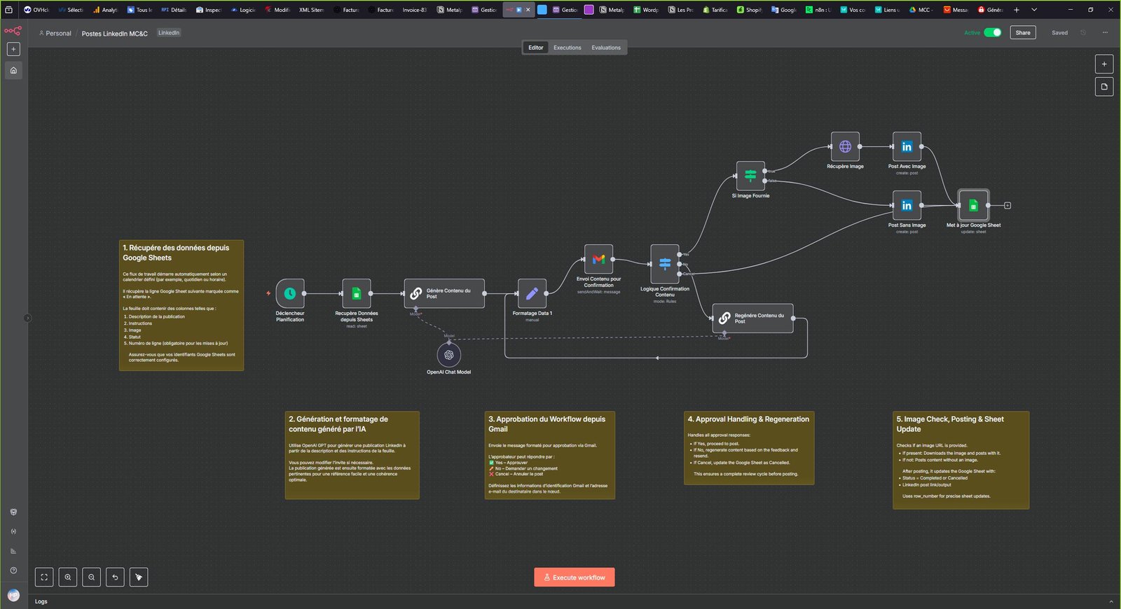 Génération de Post Linkedin en automatique à partir de sujet, d'une photo et d'un CTA avec lien sur une page du site