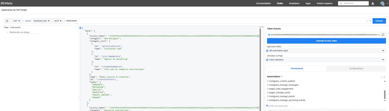 Gestion de l'API de Meta pour la connexion entre n8n et Facebook et Instagram
