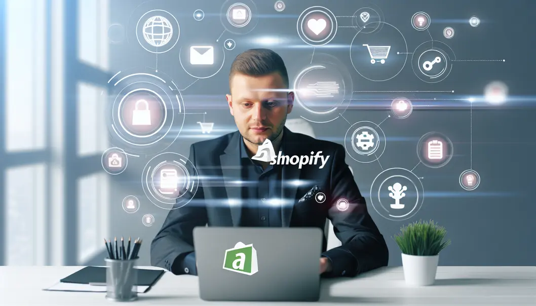 Un entrepreneur utilisant Shopify, optimisant les ventes avec des outils technologiques.