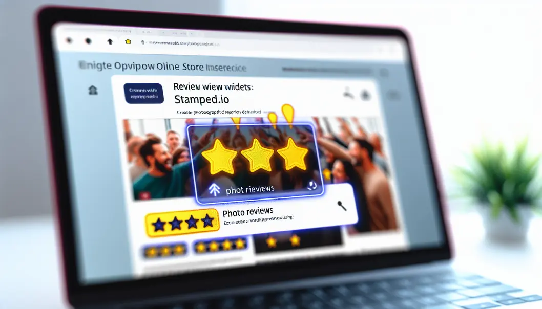Interface Shopify intégrant des widgets Stamped.io avec des avis clients.