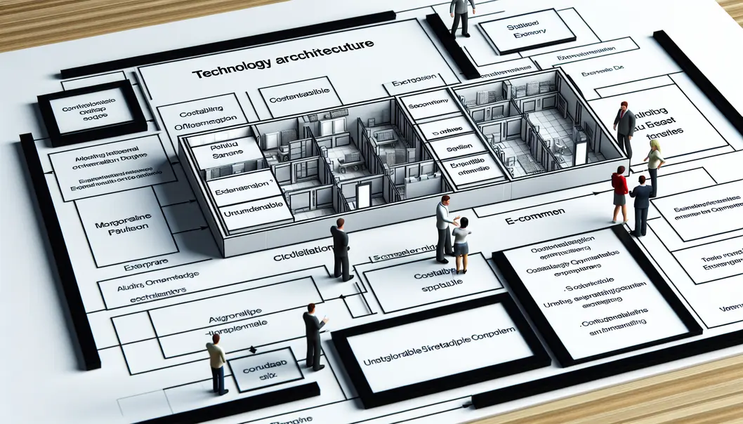 Représentation de l’architecture modulaire d’un site e-commerce sur mesure.