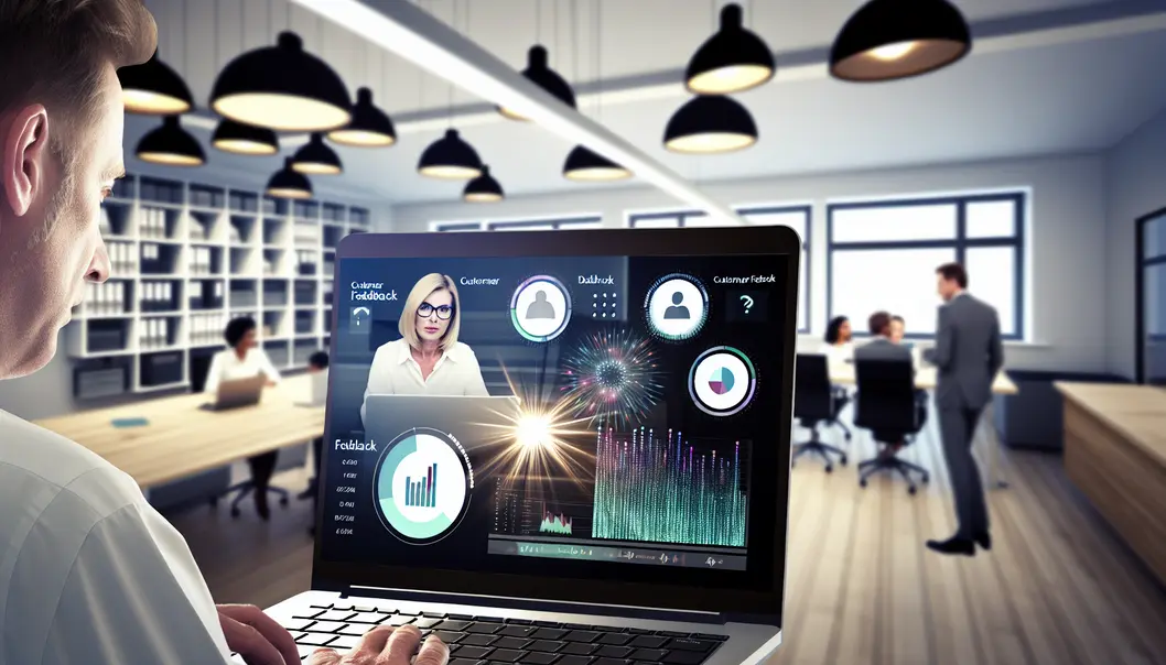 Un entrepreneur utilisant des outils en ligne pour gérer les avis clients.