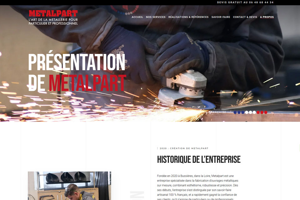 Exemple N°1 de page WordPress pour Metalpart