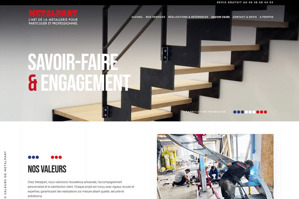 Exemple N°2 de page WordPress pour Metalpart