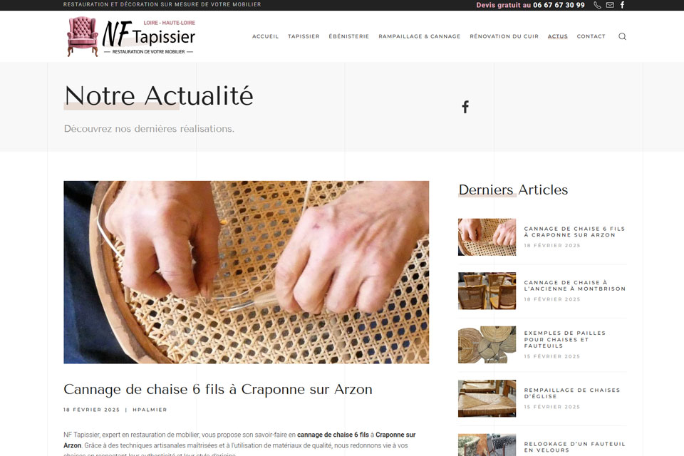 Exemple N°1 de page WordPress pour NF Tapissier