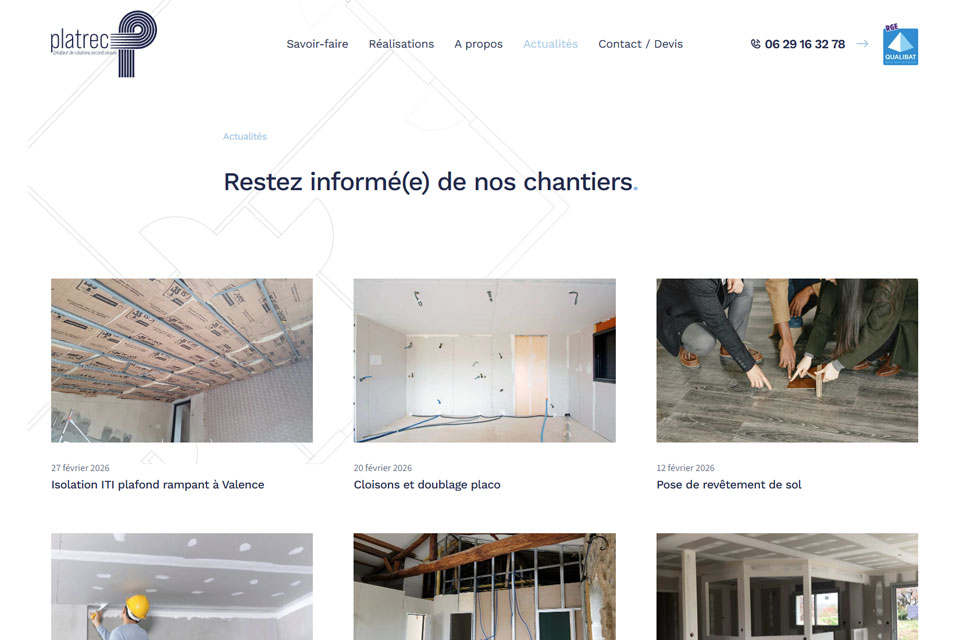 Exemple N°1 de page WordPress pour Platrec