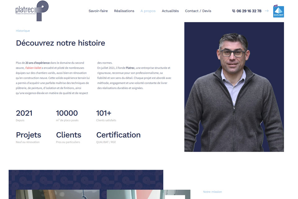 Exemple N°2 de page WordPress pour Platrec