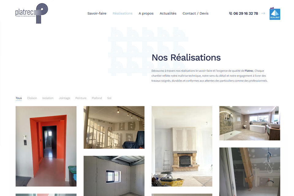 Exemple N°3 de page WordPress pour Platrec