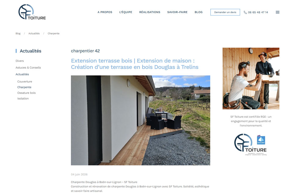 Exemple N°1 de page WordPress pour SF Toiture