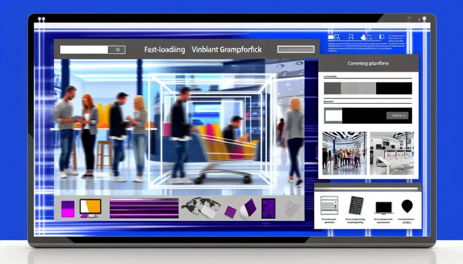 Interface d'une plateforme e-commerce moderne avec une navigation intuitive et des graphismes rapides à charger.