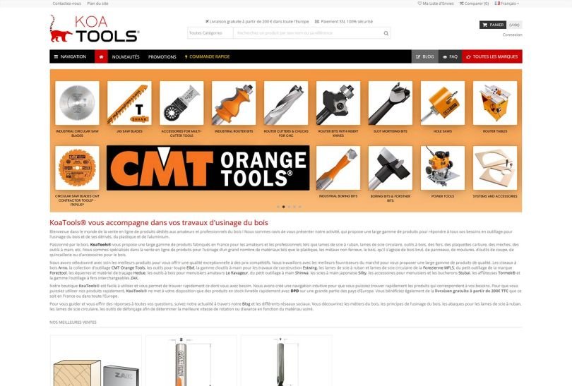 Création d'un site Prestashop 1.6.X pour KoaTools® le spécialiste de l'outillage pour l'usinage du bois