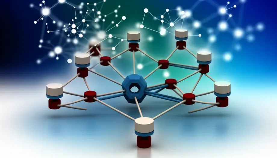 Illustration de nœuds interconnectés représentant la gestion des données et l'automatisation dans n8n.