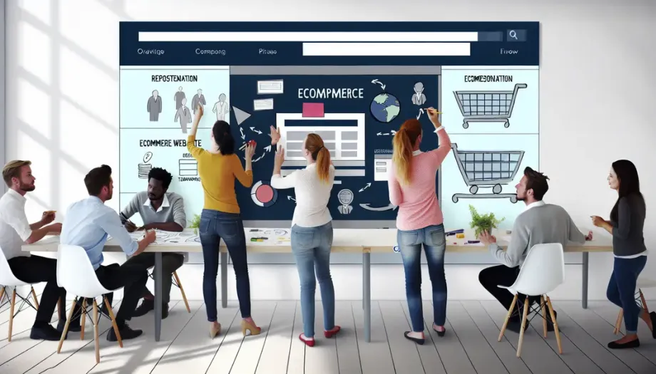 Un site e-commerce illustré avec des éléments de design modernes et des outils technologiques.