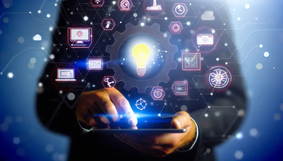 Image abstraite de plateformes low-code et applications numériques symbolisant l'innovation en productivité.