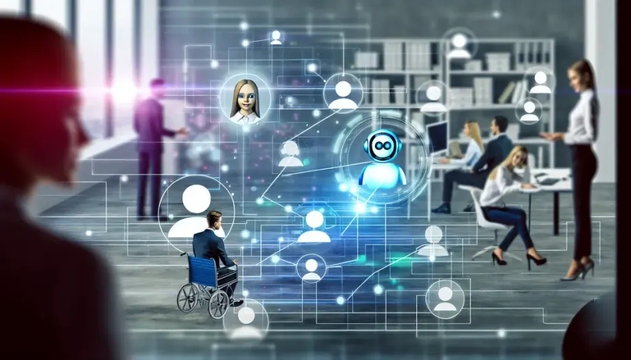 Image artistique représentant l'intégration des chatbots dans un environnement commercial, symbolisant la connectivité et l'automatisation.