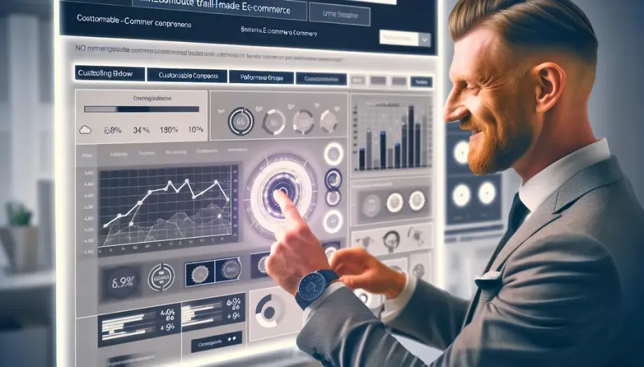 Un entrepreneur consultant le tableau de bord d'un site e-commerce sur mesure.