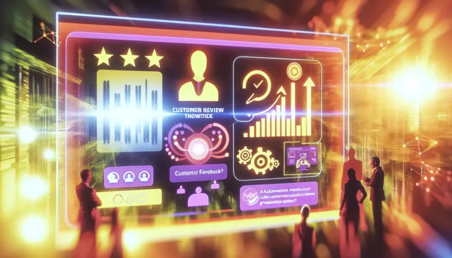 A digital interface showcasing tools and dashboards related to customer review automation.
