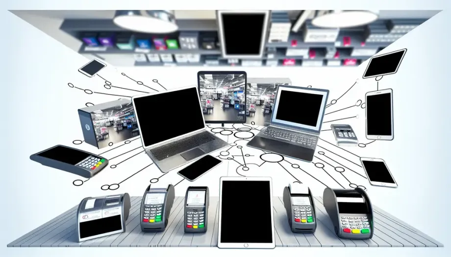 Digital tools and devices symbolizing the automation of e-commerce through Shopify.